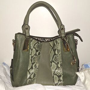A Jessica Simpson Green Snake Pattern Handbag Satchel Reptile Textured As-Is